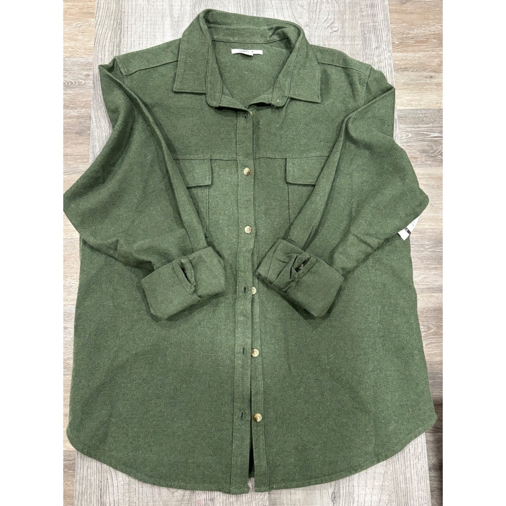 ONeill Womens Olive Green Button Down Shacket Shirt Jacket Large NWT